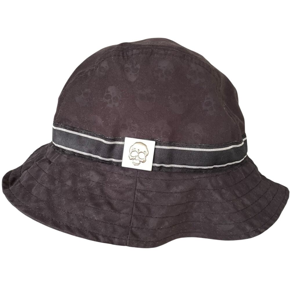 Skull Print Bucket Hat Black Cloth w/ Skull Emblem Band H3 Sportgear One Size
